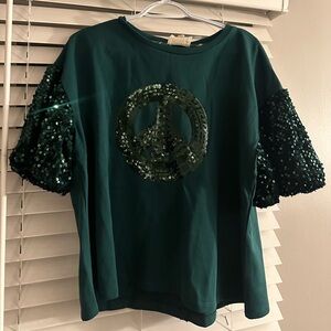 Umgee Teal Top with Black Sequin Design